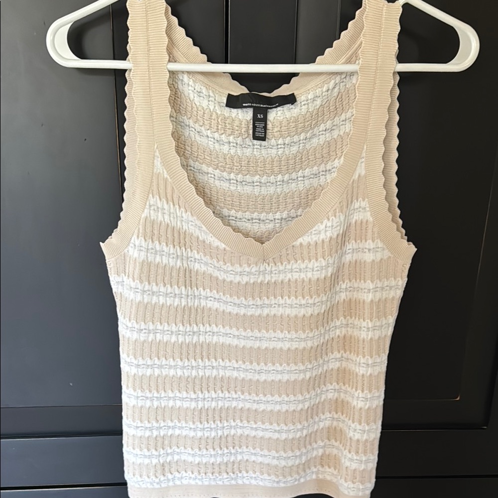 White House Black Market, Cream and White Striped Women's Tank Top